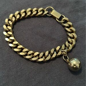 Vintage Gold tone chain bracelet with bowling ball charm